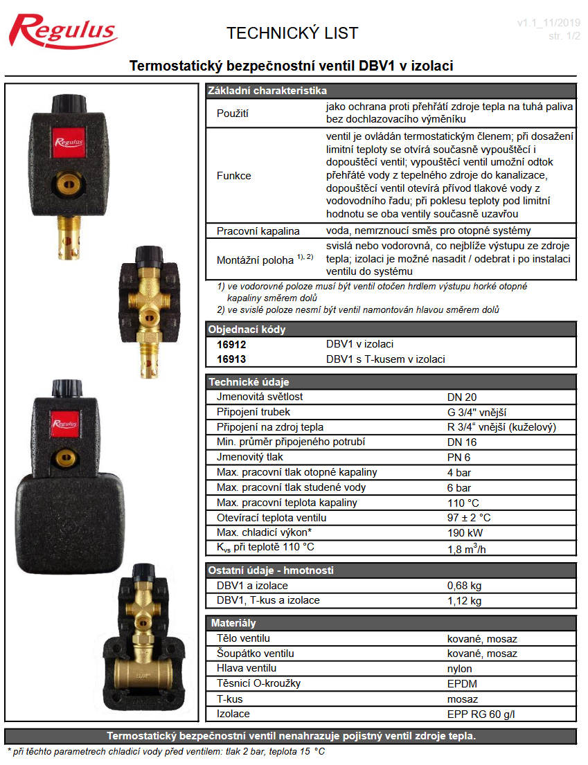 Termostatický bezpečnostní ventil DBV1